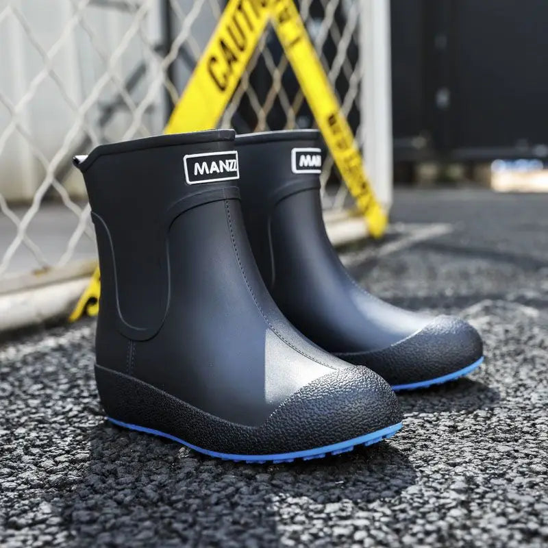 Winter Big Size Warm Waterproof Fleece-lined Short Men's Rain Boots Chef Kitchen Rainy Day Adult Without Lacing Mud Male Shoes