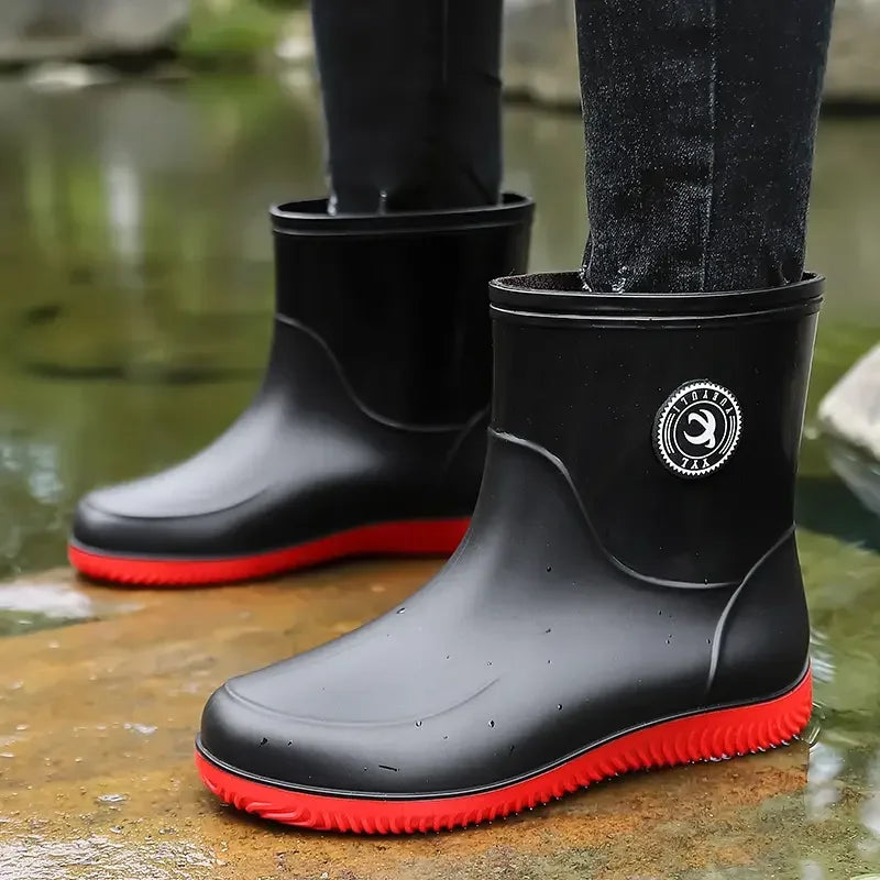 Men Rain Boots Non-slip Light Hiking Rain Shoes Slip on Waterproof Outdoor Leisure Rubber Fishing Shoes Work Water Shoes