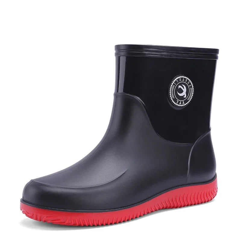 Men Rain Boots Non-slip Light Hiking Rain Shoes Slip on Waterproof Outdoor Leisure Rubber Fishing Shoes Work Water Shoes