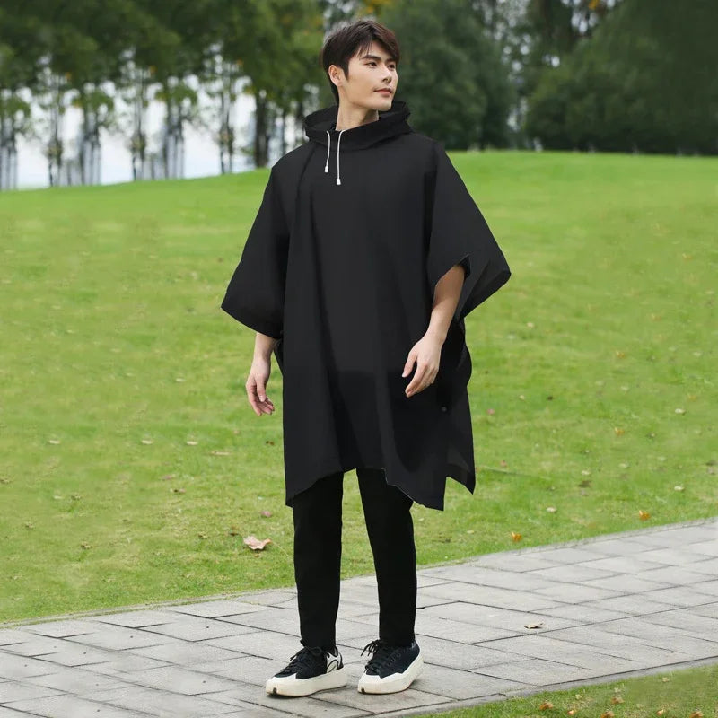 Reusable Rain Ponchos with Drawstring Hood for Adults Waterproof Thicken Rain Coat Outdoor Hiking Raincoat Travel Bicycle Poncho