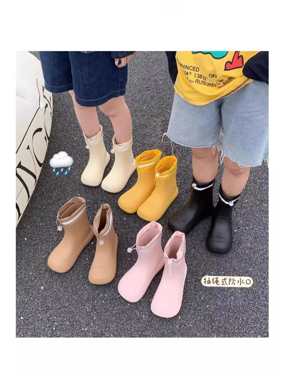 Solid Big  Men Women Outdoor Tide Non-slip Waterproof Parent-Child Rain Boots Children Hundred Couple Adjustable Drawstring