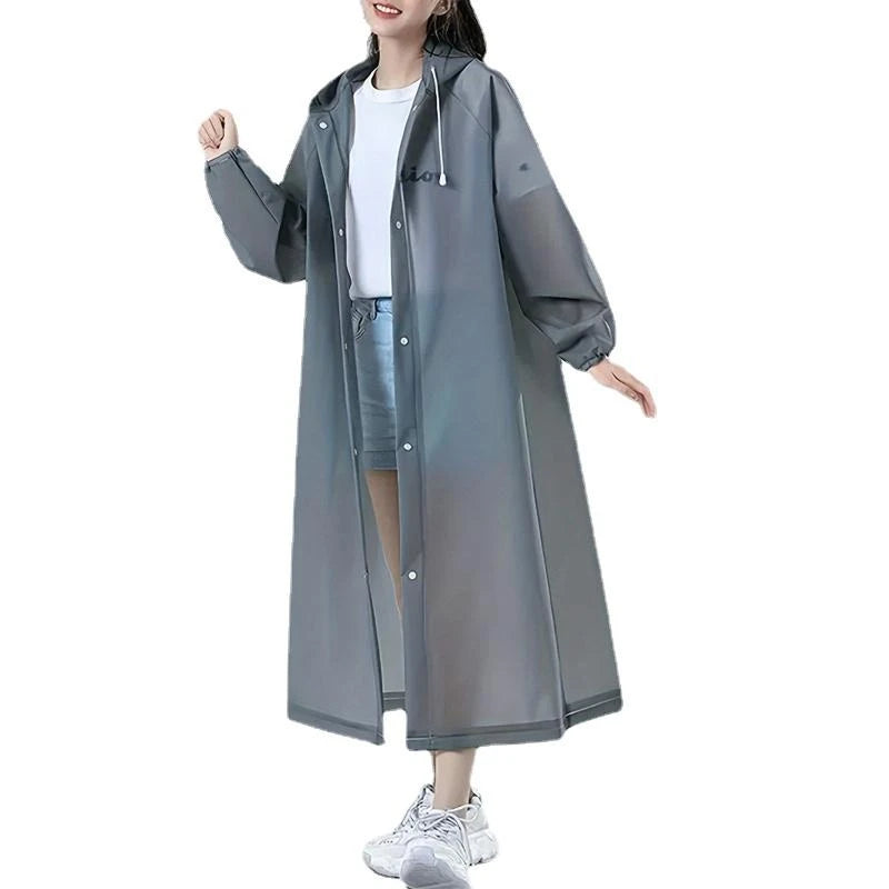 Lightweight Reusable Hooded Raincoat for Women - Waterproof EVA Rain Poncho for Outdoor Activities
