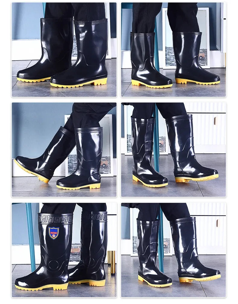 Thickened Cotton Lined Long Tube Winter Rain Boots Men's High Top round Toe Water Shoes Kitchen Shoes with Fleece Men's Rain Sho