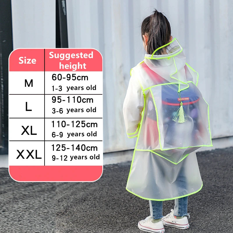 EVA Transparent Children Raincoat Girls Whole Body Waterproof Boys Kindergarten Pupils Poncho With Schoolbag Space