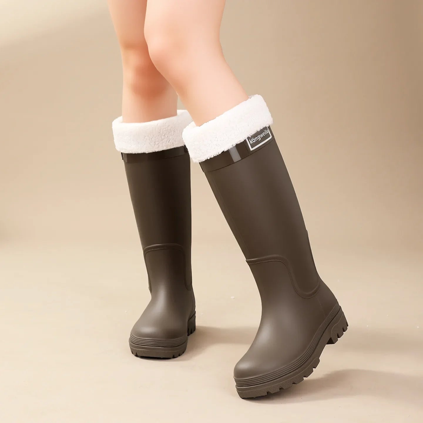 Fashionable High-Tube Women's Rain Boots Anti-Slip Waterproof Kitchen Water Shoes Long Tube PVC Material Adult Slip-Resistant Sh