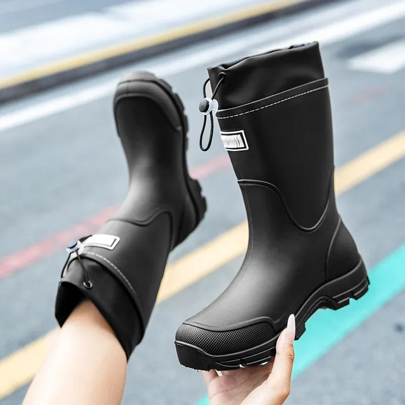 Men's Mid-calf Rain Boots.  New Style. Fashionable Mid-calf Outdoor Slip-resistant Water Shoes. Lightweight and Waterproof