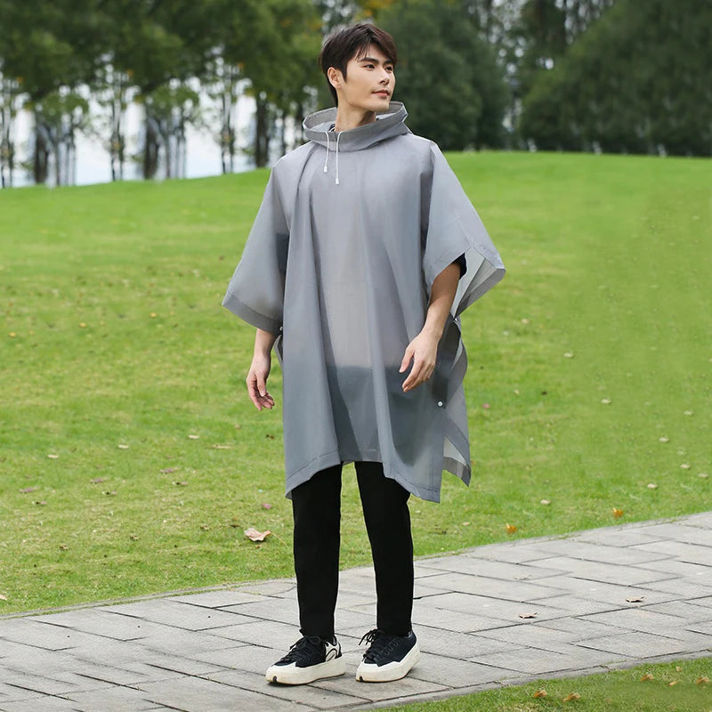 Disposable raincoat, cloak style three in one thick raincoat, suitable for camping, fishing, hiking, and trekking.