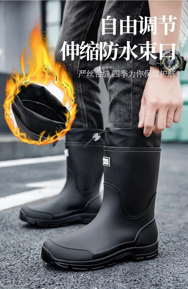 Men's Mid-calf Rain Boots.  New Style. Fashionable Mid-calf Outdoor Slip-resistant Water Shoes. Lightweight and Waterproof