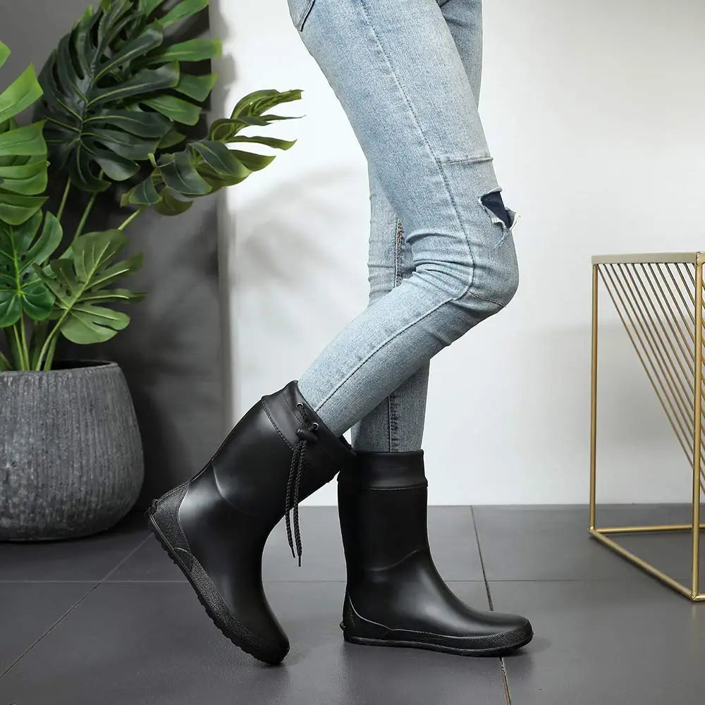 Crestar Women's Mid Calf Rain Boots Outdoor Ultra Lightweight Portable Waterproof Garden Shoes Fashion Non-slip Gardening Boots