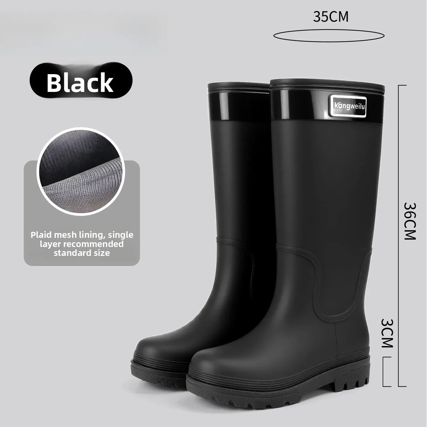 Fashionable High-Tube Women's Rain Boots Anti-Slip Waterproof Kitchen Water Shoes Long Tube PVC Material Adult Slip-Resistant Sh