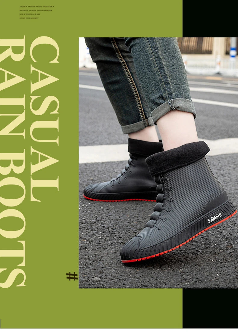 Rain Boots For Men Women Summer Casual Mid-calf Waterproof Shoes Winter Lining With Fleece Warm Anti-slip Wear-resistant Outdoor