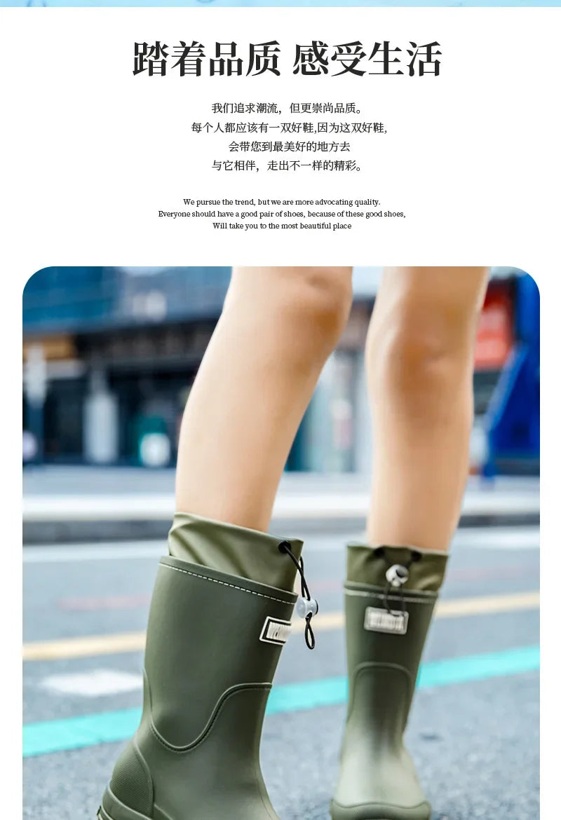 Men's Mid-calf Rain Boots.  New Style. Fashionable Mid-calf Outdoor Slip-resistant Water Shoes. Lightweight and Waterproof
