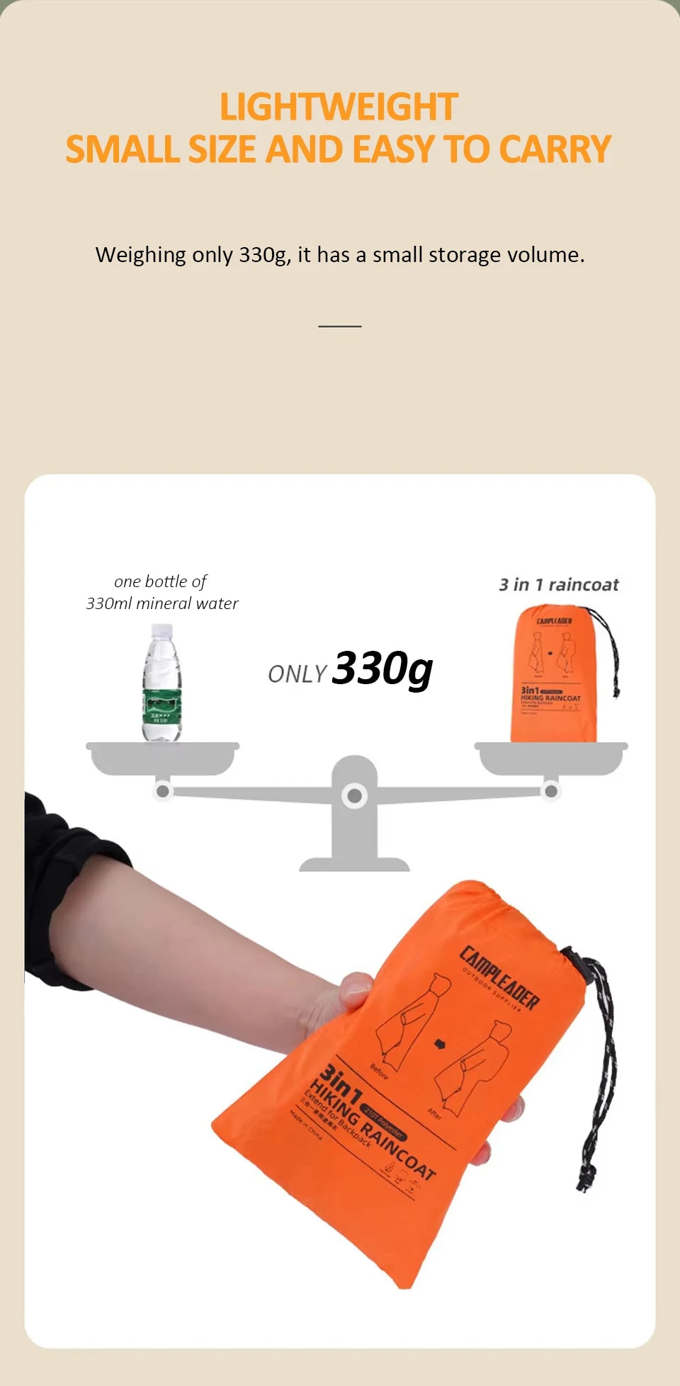 Outdoor 3 In 1 Raincoat Hooded Sleeve Waterproof Rain Poncho Motorcycle Rain Cover Camping Hiking Travel Portable Rainwear Tent