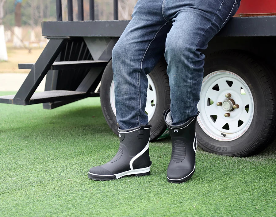 Thiened Fce Lined Rubber Rain Boots Men's Mid-Calf Warm Waterproof Non-Slip Fiing Boots Cold Resistant Booties