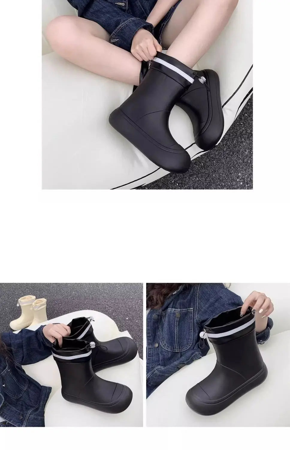 Solid Big  Men Women Outdoor Tide Non-slip Waterproof Parent-Child Rain Boots Children Hundred Couple Adjustable Drawstring