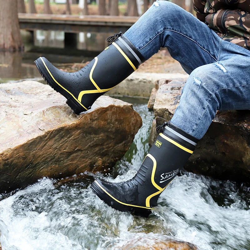 Men's Spring Summer New Mid-High Tube Breathable Rubber Warm Waterproof Faionable Comfortable Anti-Slip Rain Boots