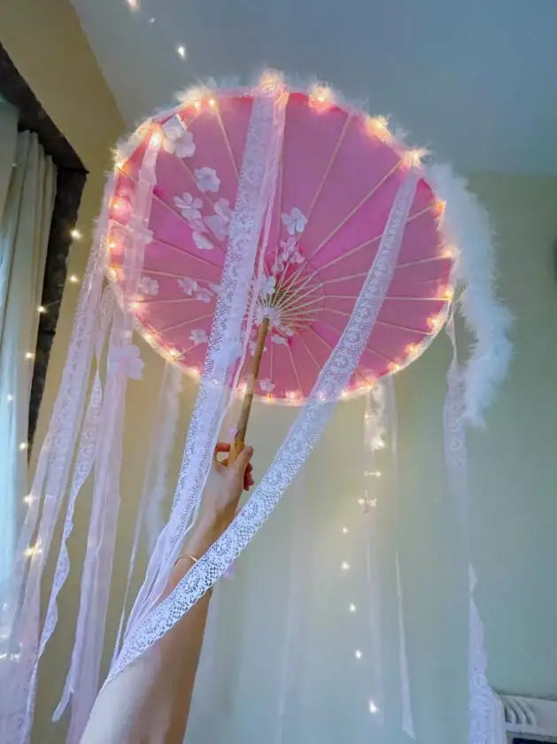 LED Yarn Silk Cloth Lace Decorative Umbrella Beach Parasol Princess Chinese Japan Umbrella Drama Craft Umbrella Cosplay