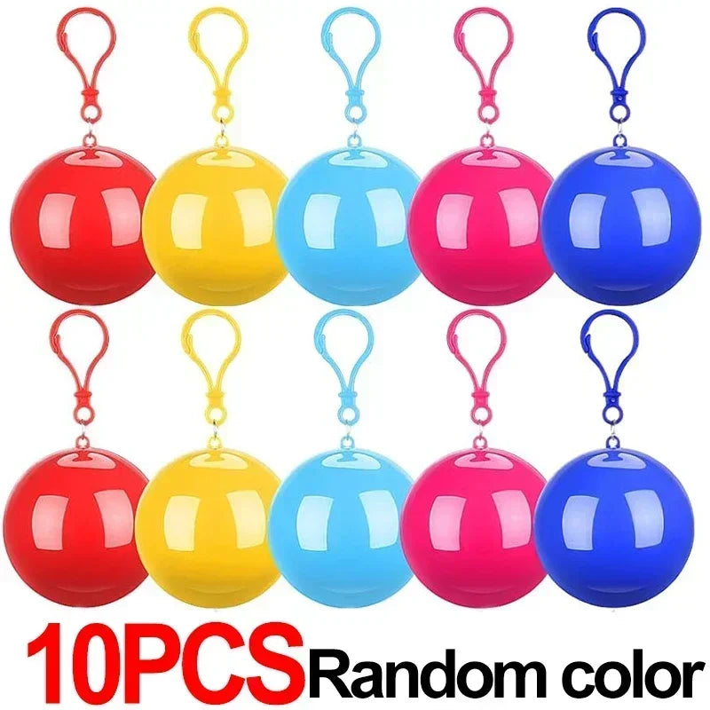10/1Pcs Mini Portable Raincoats Ball Colorful Disposable Thicken Rain Ponchos Emergency Waterproof Rainwear Cape Keyring Balls