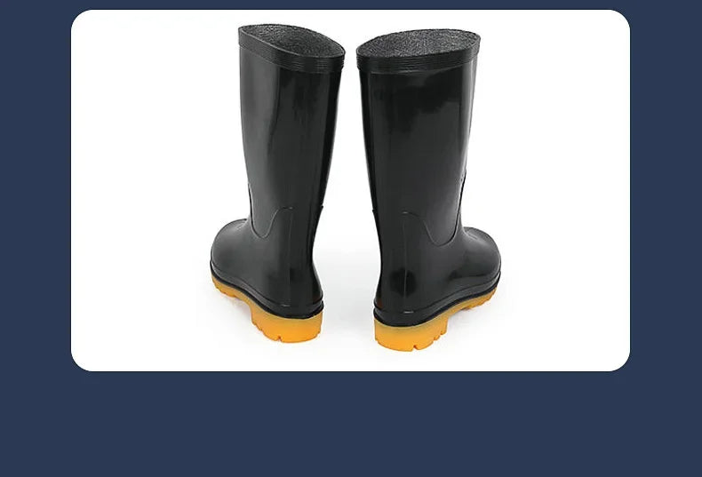 Thickened Cotton Lined Long Tube Winter Rain Boots Men's High Top round Toe Water Shoes Kitchen Shoes with Fleece Men's Rain Sho