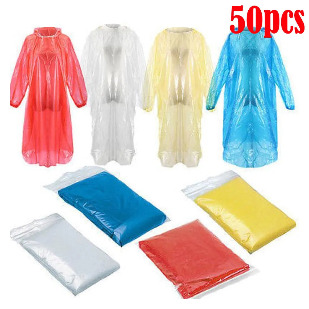 50/100 Pack Disposable Rain Ponchos Raincoat with Hood Adults Emergency Waterproof Raincoat for Camping Hiking Sport Outdoors