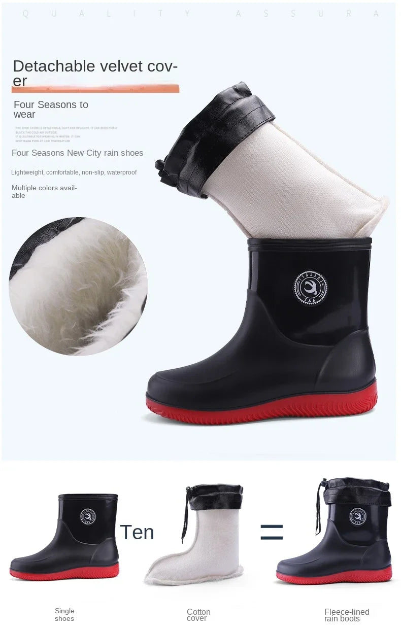 Men Rain Boots Non-slip Light Hiking Rain Shoes Slip on Waterproof Outdoor Leisure Rubber Fishing Shoes Work Water Shoes