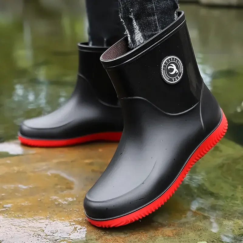 Men Rain Boots Non-slip Light Hiking Rain Shoes Slip on Waterproof Outdoor Leisure Rubber Fishing Shoes Work Water Shoes