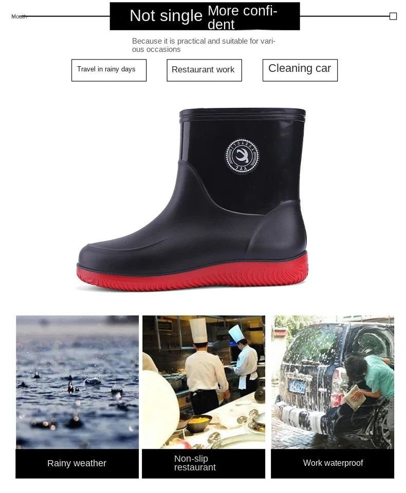Men Rain Boots Non-slip Light Hiking Rain Shoes Slip on Waterproof Outdoor Leisure Rubber Fishing Shoes Work Water Shoes