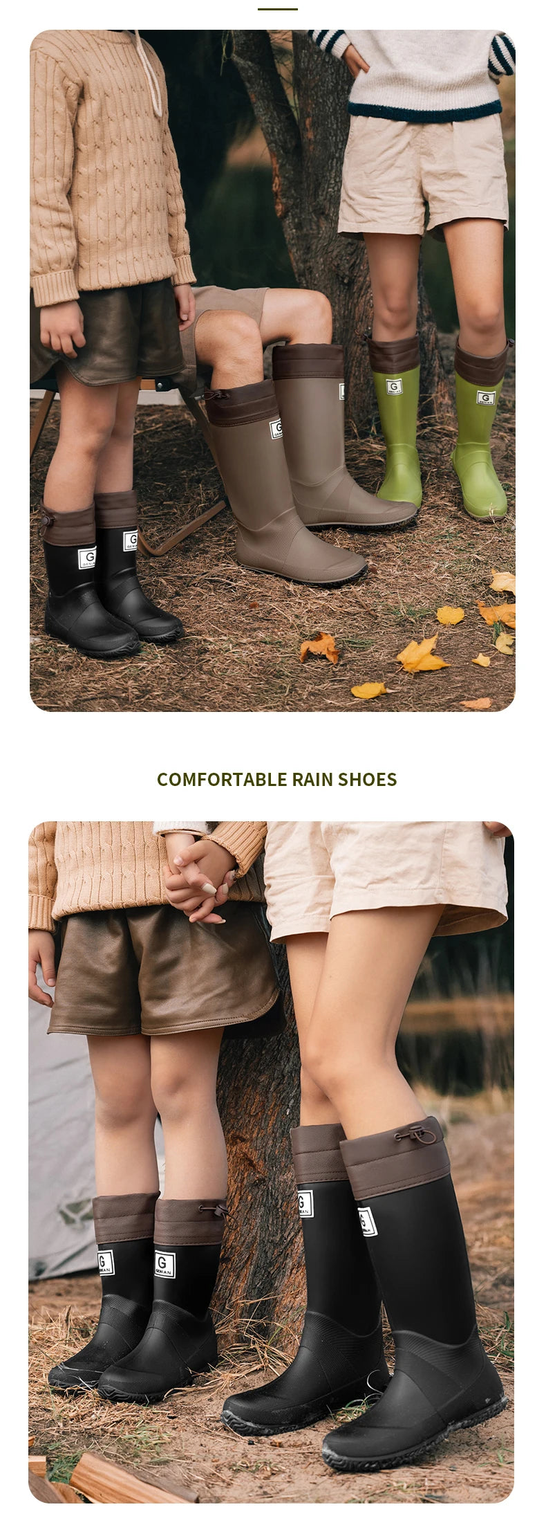 Fashionable Man&Women's Short Sleeve Rain Shoes  Non-slip Rain Boots Fleece Lined For Adults outdoor Work Shoes