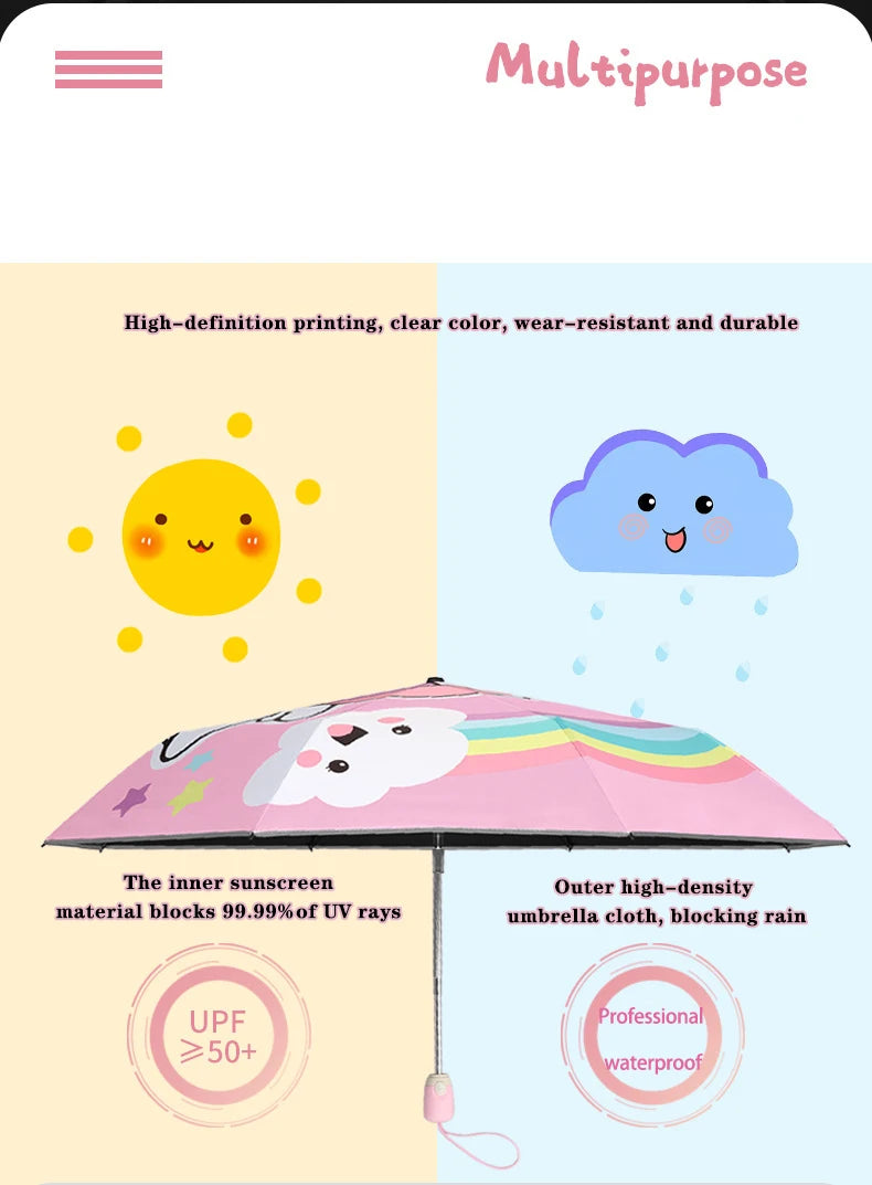 Folding Umbrella,Cute Unicorn,dinosaur,Spaceship Little Tiger,Fashion Sunscreen Umbrella,Reflective stripe design umbrella
