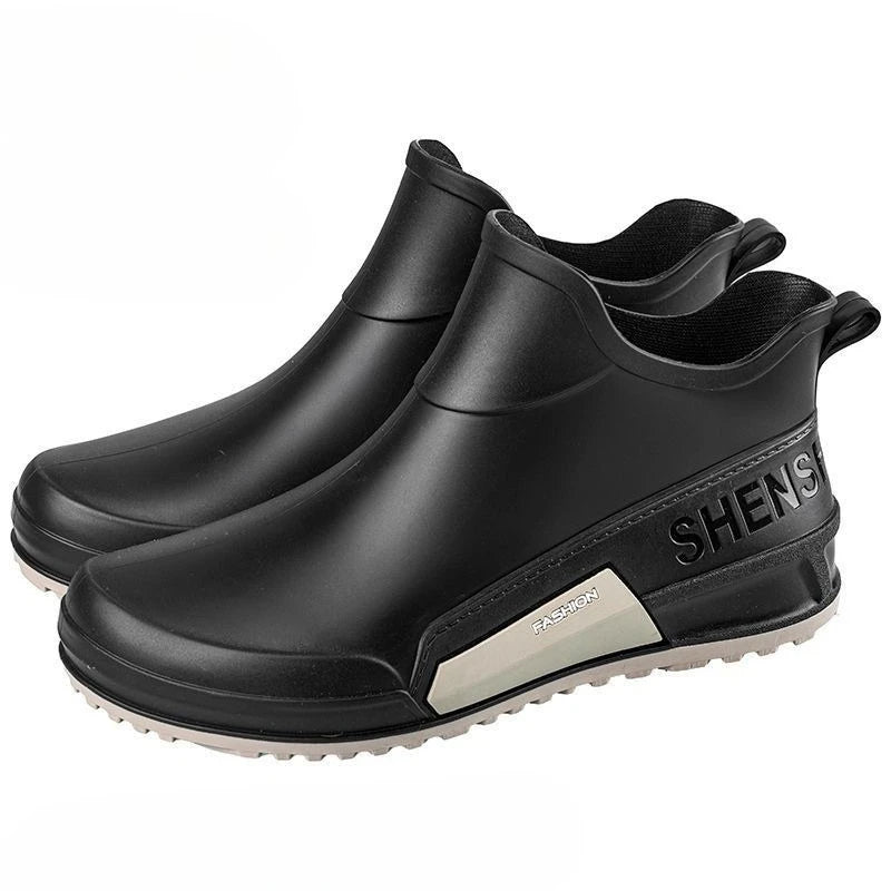 Waterproof Ankle Rain Boots for Men Chef Kitchen Fleece-lined Man Shoes Work Fashion Rainy Day Non-slip Garden Fishing Wellies