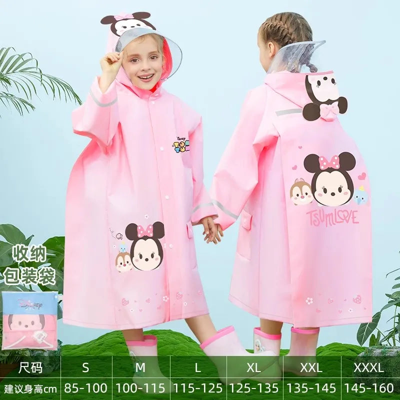 Disney Kids Raincoat Wateproof Children Elsa Spider-Man Rain Poncho Rain Coat Jacket with Backpack Position Student RainWear