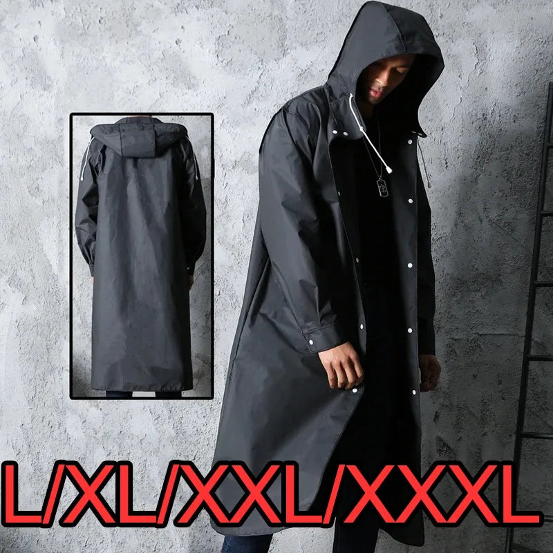 New Black Fashion Adult Waterproof Long Raincoat Ladies Men Raincoat Hooded Outdoor Hiking Trip Fishing Mountaineering