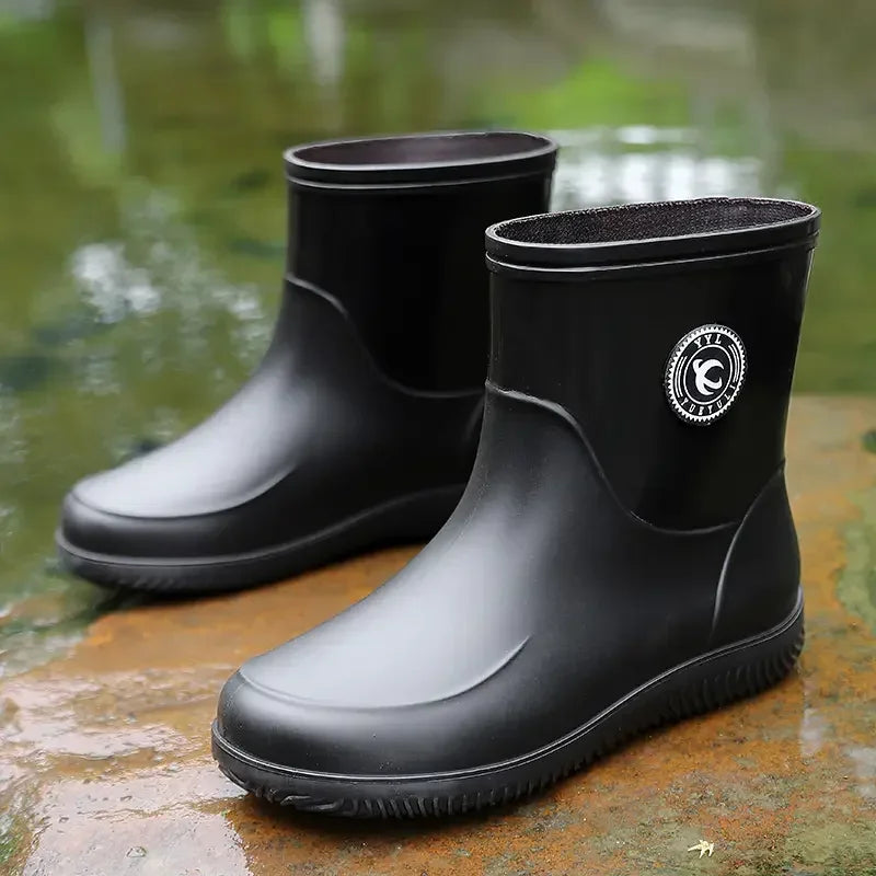 Men Rain Boots Non-slip Light Hiking Rain Shoes Slip on Waterproof Outdoor Leisure Rubber Fishing Shoes Work Water Shoes