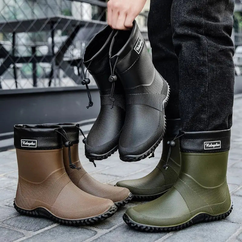 Waterproof Short Rain Boots for Men Chef Kitchen Wear-resistant Garden Wellies Low-heel Work Outdoor Original Summer Man Shoes