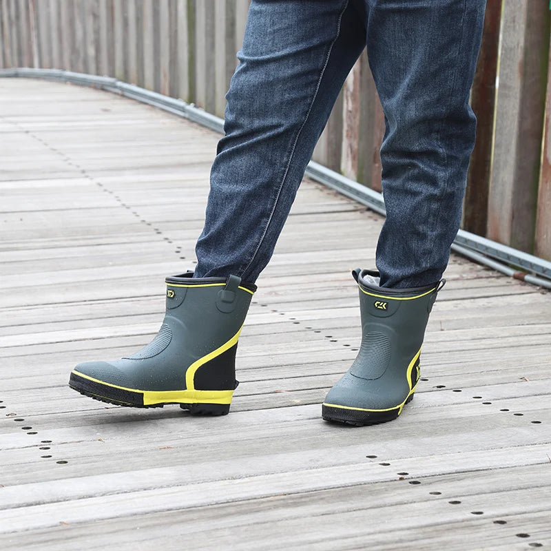 Thiened Fce Lined Rubber Rain Boots Men's Mid-Calf Warm Waterproof Non-Slip Fiing Boots Cold Resistant Booties