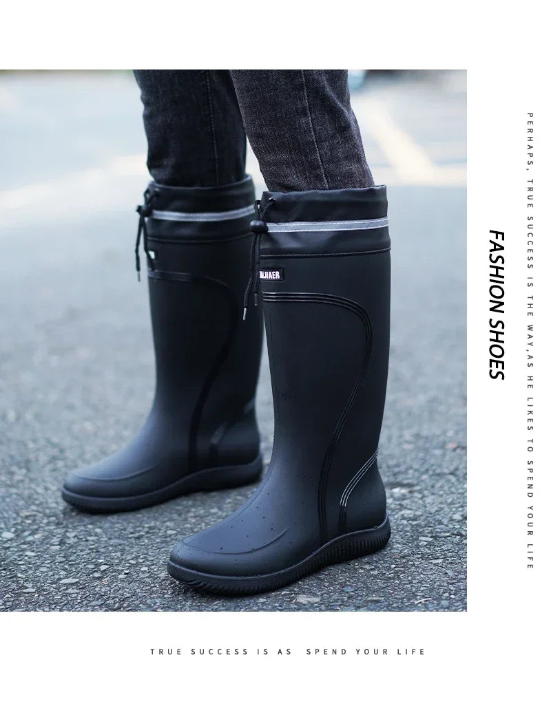 Men's Women's High-End Rain Boots Closed Rainproof and Waterproof Short and Mid.Calf Length Non-Slip Drawstring Rubber Boots