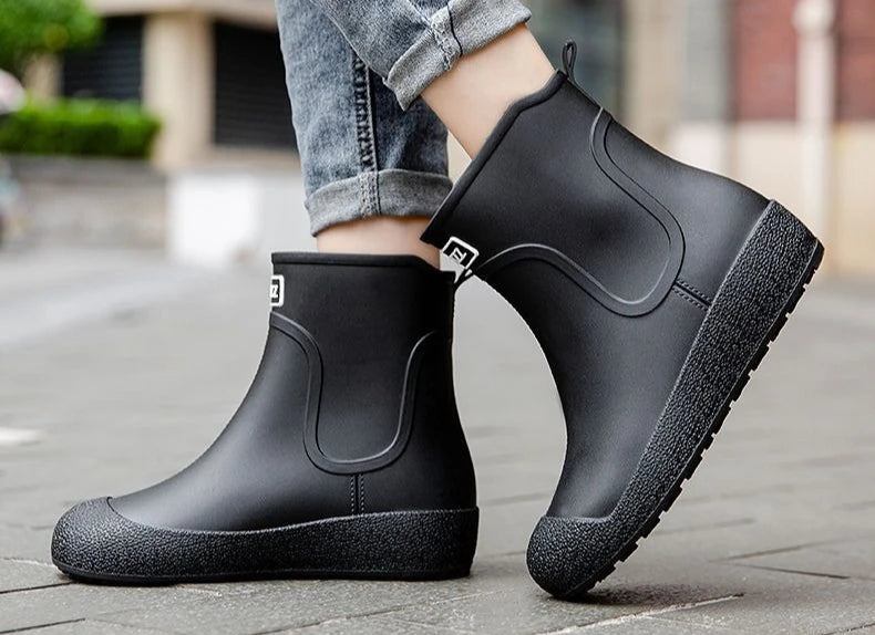 Winter Big Size Warm Waterproof Fleece-lined Short Men's Rain Boots Chef Kitchen Rainy Day Adult Without Lacing Mud Male Shoes