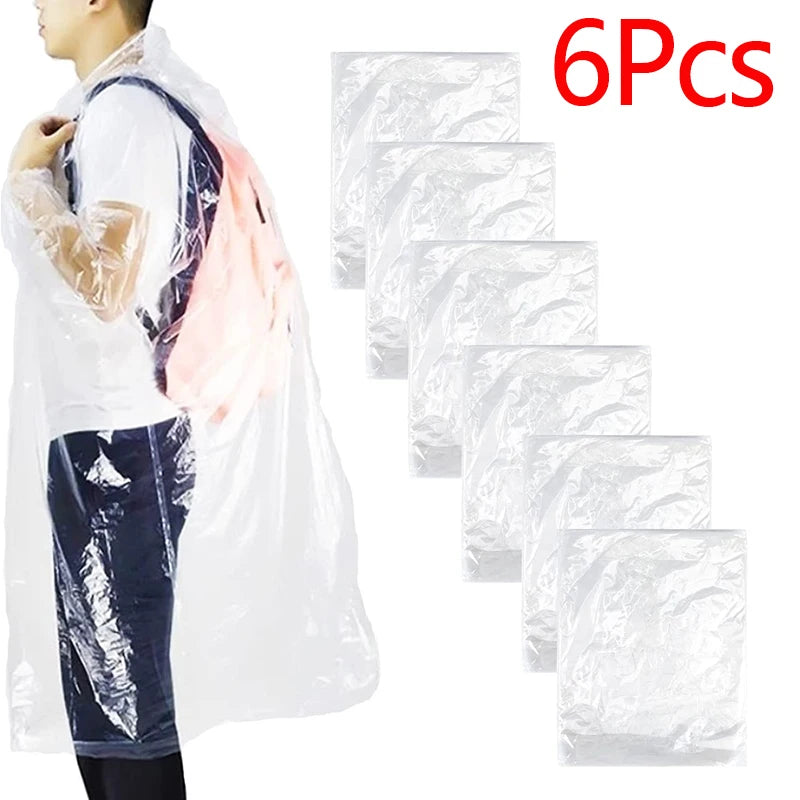 6Pcs Disposable Waterproof Raincoat Outdoor Hiking Mountain Travel  Emergency Transparent Portable Adult Poncho Rain