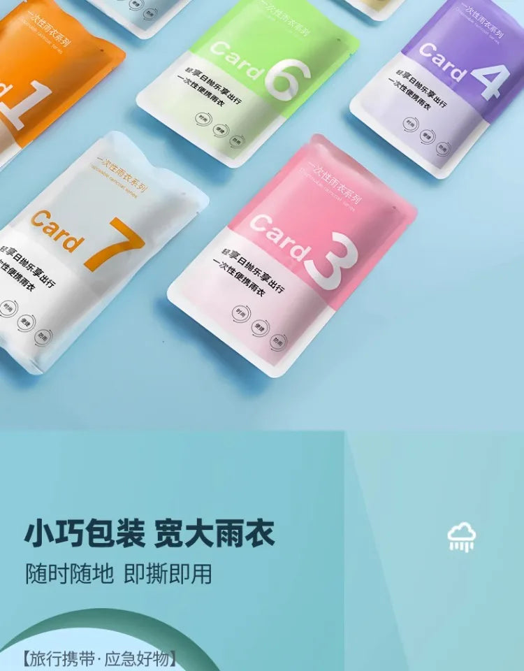 Adult PE disposable and portable rain card poncho for outdoor tour climbing fishing colorful raincoat