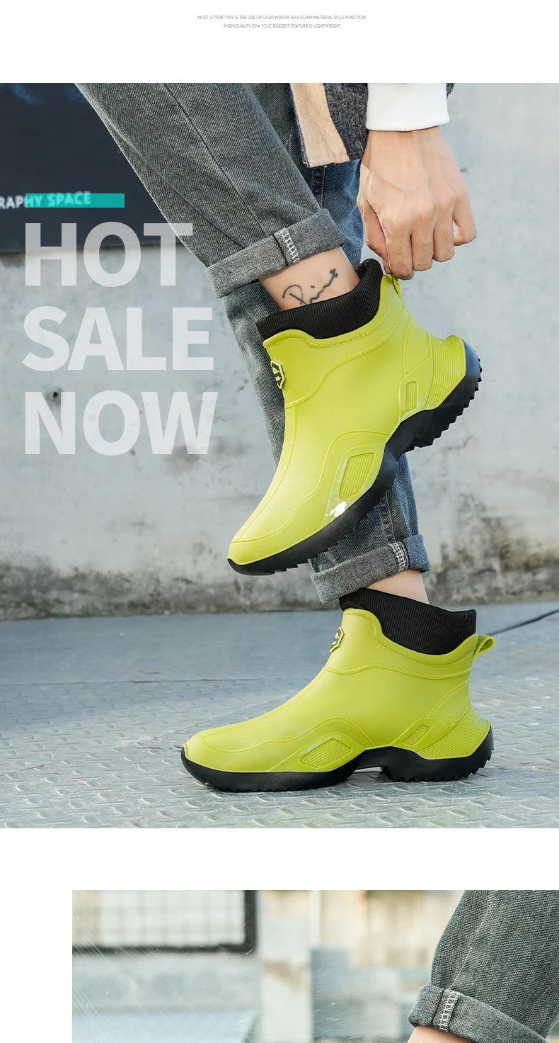 Winter Warm Men's Waterproof Shoes Women's Short Rain Boots Plus Velvet Couple Rain Boots