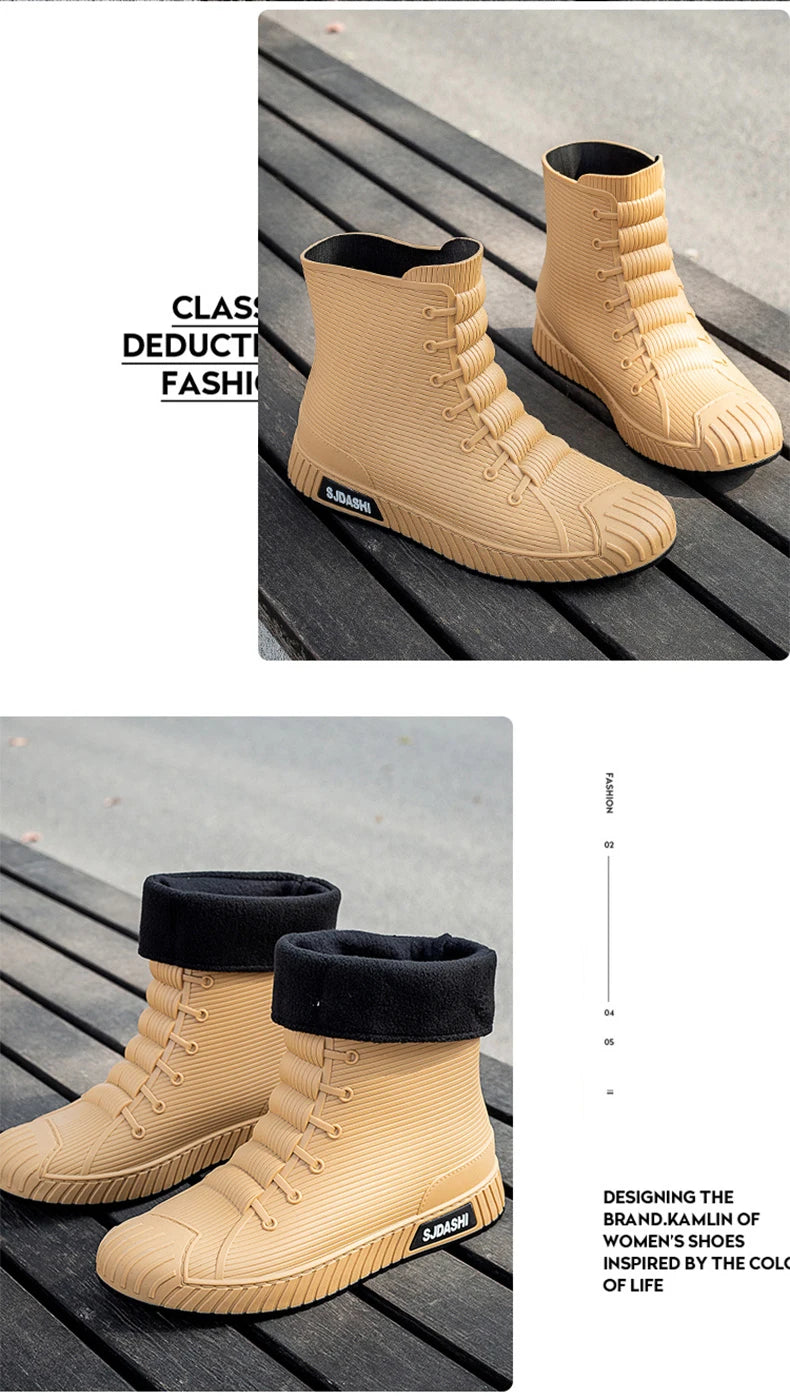 Rain Boots For Men Women Summer Casual Mid-calf Waterproof Shoes Winter Lining With Fleece Warm Anti-slip Wear-resistant Outdoor
