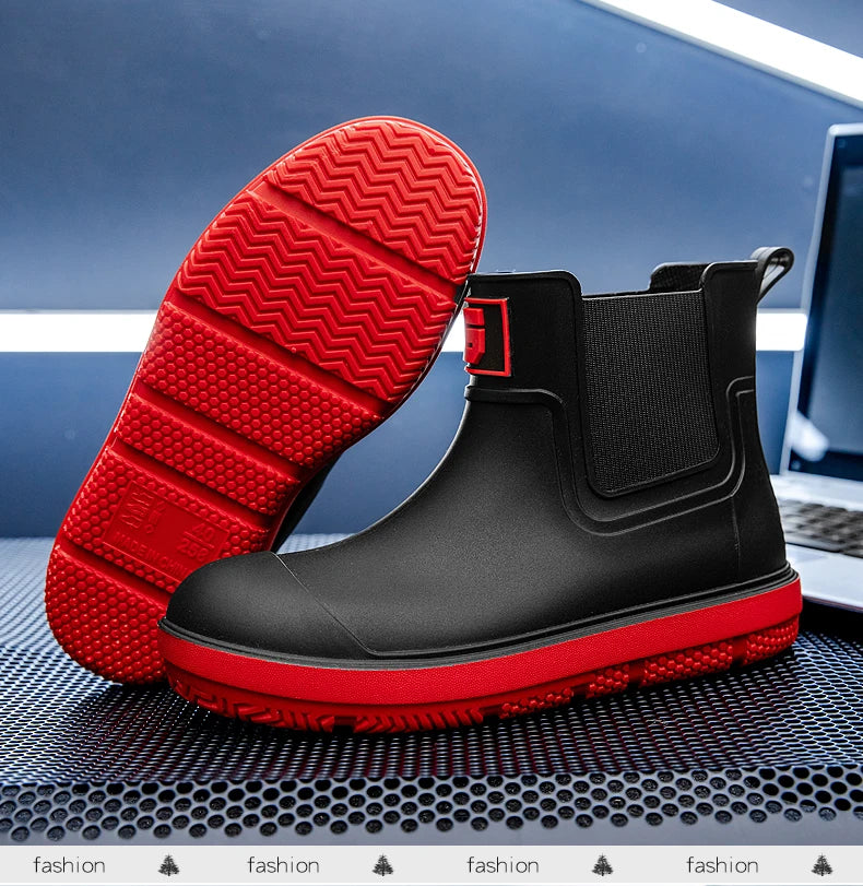 Men's Short-Tube Non-Slip Rain Boots, Fashionable Low-Top Water Shoes, Pvc One-Time Molded Rain Boots, Pastoral Labor Waterproof Shoes