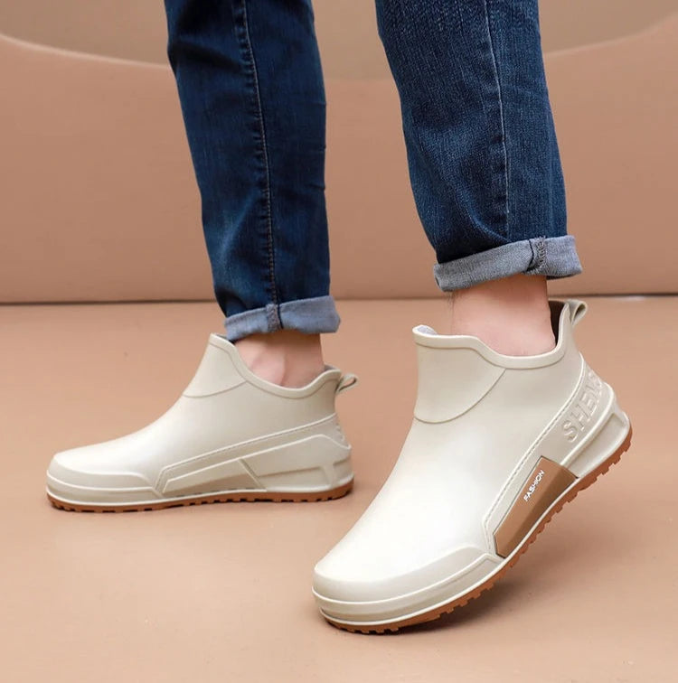 Waterproof Ankle Rain Boots for Men Chef Kitchen Fleece-lined Man Shoes Work Fashion Rainy Day Non-slip Garden Fishing Wellies