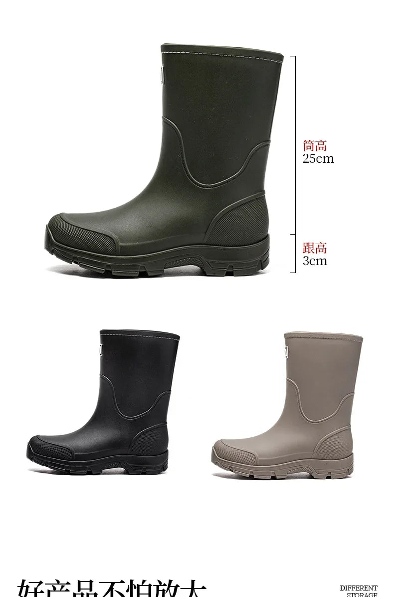 Men's Mid-calf Rain Boots.  New Style. Fashionable Mid-calf Outdoor Slip-resistant Water Shoes. Lightweight and Waterproof