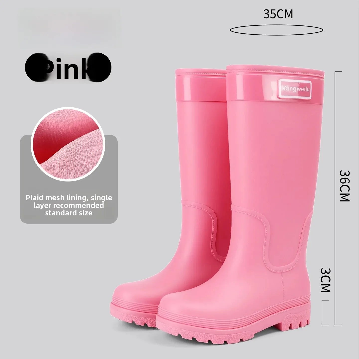 Fashionable High-Tube Women's Rain Boots Anti-Slip Waterproof Kitchen Water Shoes Long Tube PVC Material Adult Slip-Resistant Sh