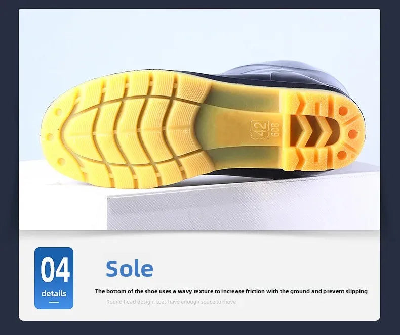 Thickened Cotton Lined Long Tube Winter Rain Boots Men's High Top round Toe Water Shoes Kitchen Shoes with Fleece Men's Rain Sho