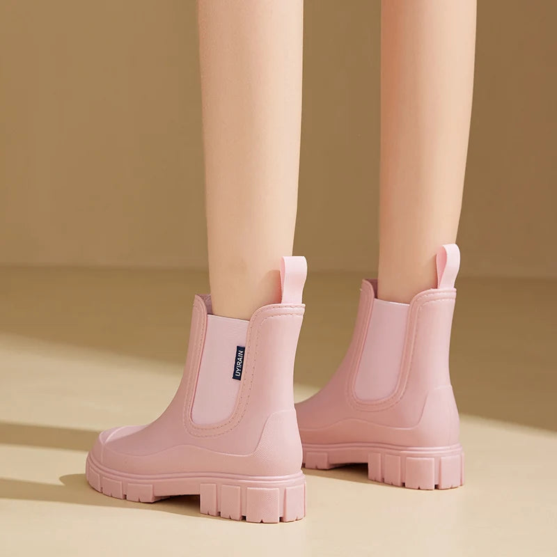 Women's Outdoor Waterproof Short-cylinder Rain Shoes: Stylish Style for Outdoor Wear, Water Shoes, Rain Boots, Galoshes, Waterpr