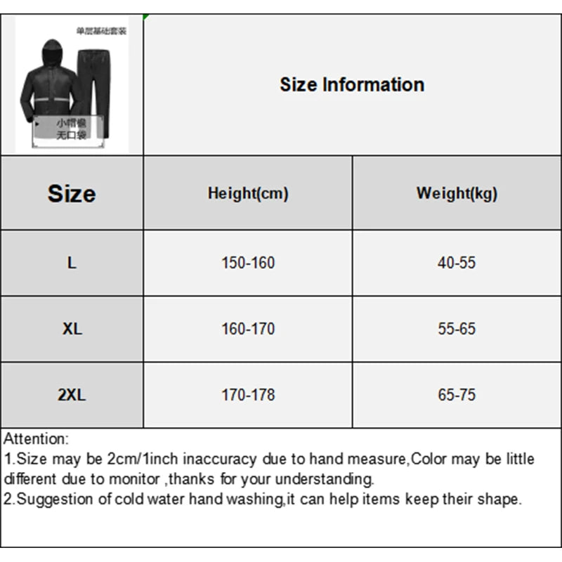 2pcs Hooded Coat & Pant Rain Suit For Women Men Outdoor Waterproof Rain Gear With Reflective Strip Motocycle Riding Raincoat
