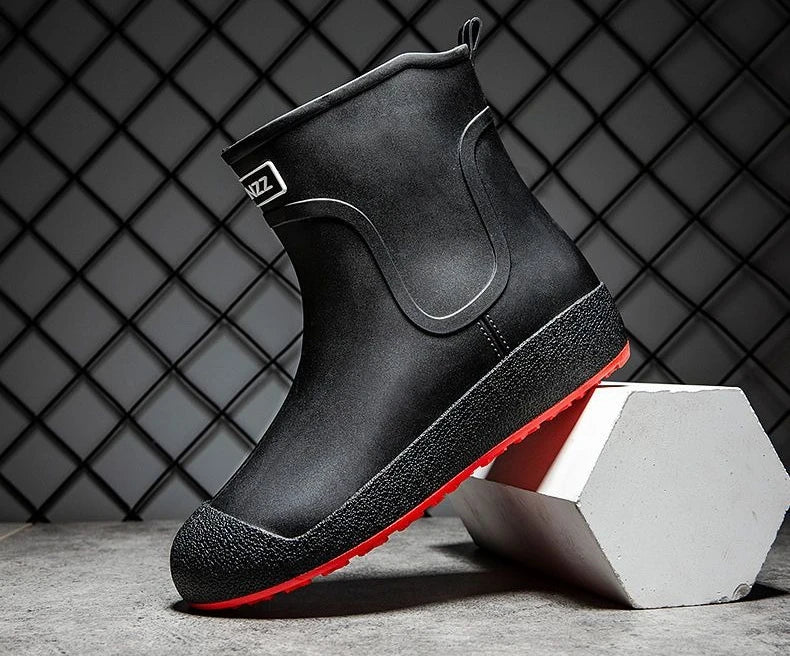 Winter Big Size Warm Waterproof Fleece-lined Short Men's Rain Boots Chef Kitchen Rainy Day Adult Without Lacing Mud Male Shoes