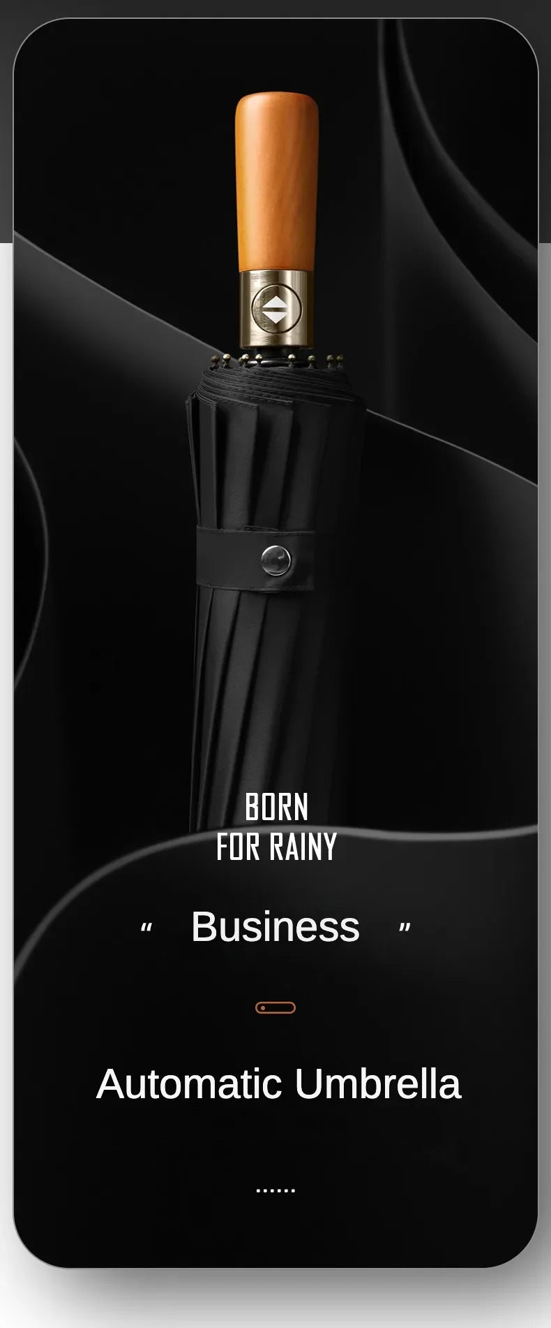 Business Fully Automatic Folding Umbrella Men and Women, Windproof 32 Bone, Wooden Handle, Waterproof Sunshade Rain Umbrellas